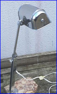 Ancienne Lampe De Bureau Métal Chromé Et Marbre Art Déco
