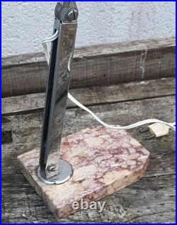 Ancienne Lampe De Bureau Métal Chromé Et Marbre Art Déco