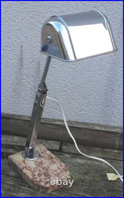 Ancienne Lampe De Bureau Métal Chromé Et Marbre Art Déco