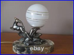 Ancienne Lampe De Chevet Limousin Art Deco Antilope Sur Socle En Marbre