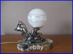 Ancienne Lampe De Chevet Limousin Art Deco Antilope Sur Socle En Marbre