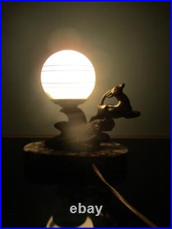 Ancienne Lampe De Chevet Limousin Art Deco Antilope Sur Socle En Marbre