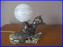 Ancienne Lampe De Chevet Limousin Art Deco Antilope Sur Socle En Marbre