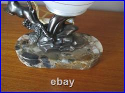 Ancienne Lampe De Chevet Limousin Art Deco Antilope Sur Socle En Marbre