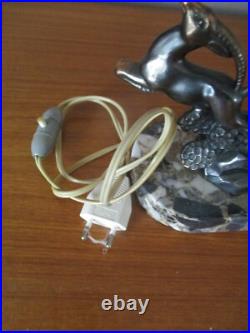 Ancienne Lampe De Chevet Limousin Art Deco Antilope Sur Socle En Marbre