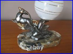 Ancienne Lampe De Chevet Limousin Art Deco Antilope Sur Socle En Marbre