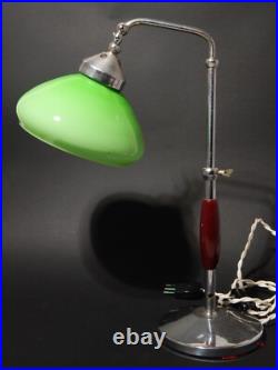 Ancienne Lampe De Table Bureau Art Déco Ministère Abat-Jour En Verre Vert Opalin