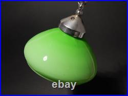 Ancienne Lampe De Table Bureau Art Déco Ministère Abat-Jour En Verre Vert Opalin