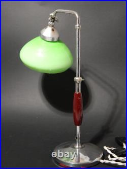 Ancienne Lampe De Table Bureau Art Déco Ministère Abat-Jour En Verre Vert Opalin