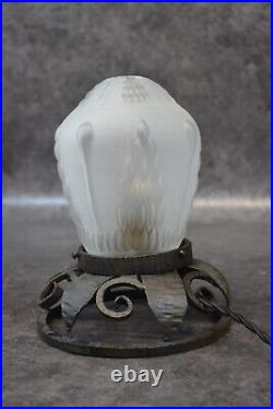 Ancienne Lampe En Fer Forge Et Verre Depoli Brule Parfum Ref Ap156