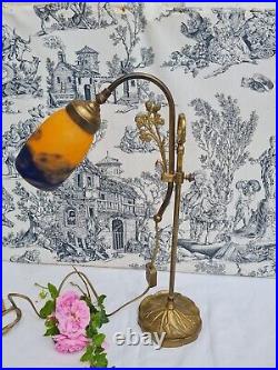 Ancienne Lampe En Laiton Et Tulipe Pate De Verre Degue Art Nouveau