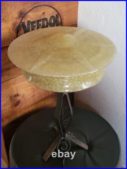 Ancienne Lampe Fer Forgé Verre Opaque Jaune Art Déco 1930