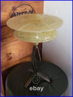 Ancienne Lampe Fer Forgé Verre Opaque Jaune Art Déco 1930