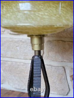 Ancienne Lampe Fer Forgé Verre Opaque Jaune Art Déco 1930