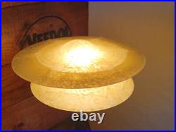Ancienne Lampe Fer Forgé Verre Opaque Jaune Art Déco 1930
