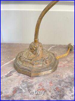 Ancienne Lampe Laiton Art Déco 1920 Tulipe Pate de verre Signée RETHONDES