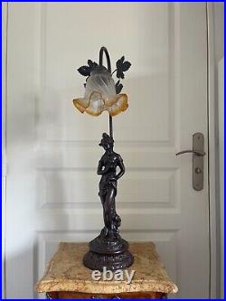 Ancienne Lampe Statuette Statue Art Déco Tulipe 63cm