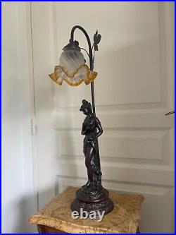 Ancienne Lampe Statuette Statue Art Déco Tulipe 63cm