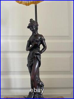 Ancienne Lampe Statuette Statue Art Déco Tulipe 63cm