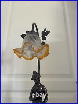 Ancienne Lampe Statuette Statue Art Déco Tulipe 63cm