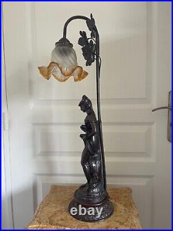 Ancienne Lampe Statuette Statue Art Déco Tulipe 63cm