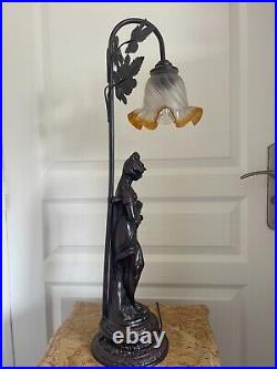 Ancienne Lampe Statuette Statue Art Déco Tulipe 63cm