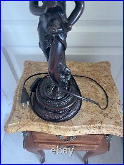 Ancienne Lampe Statuette Statue Art Déco Tulipe 63cm