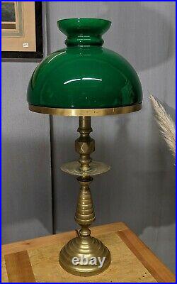 Ancienne Lampe de bureau opaline verte pied bronze art déco