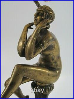 Ancienne Lampe de salon ART DECO Bronze massif patiné Femme nue assise colonne