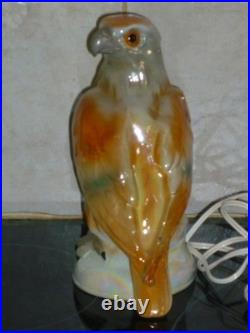 Ancienne Veilleuse En Porcelaine Aigle Rapace Lampe Art Deco