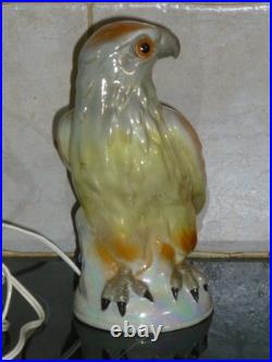 Ancienne Veilleuse En Porcelaine Aigle Rapace Lampe Art Deco
