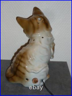 Ancienne Veilleuse En Porcelaine Allemande Chat Lampe Art Deco Signee 16,5 CM