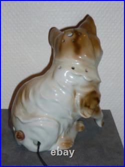 Ancienne Veilleuse En Porcelaine Allemande Chat Lampe Art Deco Signee 16,5 CM