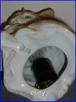 Ancienne Veilleuse En Porcelaine Allemande Chat Lampe Art Deco Signee 16,5 CM
