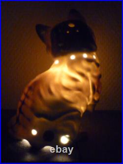 Ancienne Veilleuse En Porcelaine Allemande Chat Lampe Art Deco Signee 16,5 CM