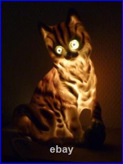 Ancienne Veilleuse En Porcelaine Chat Et Ballon Lampe Art Deco Signee 18 CM