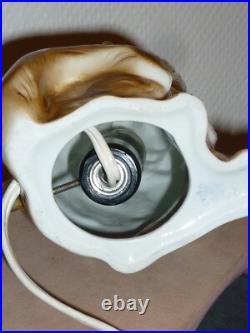 Ancienne Veilleuse En Porcelaine Chat Et Ballon Lampe Art Deco Signee 18 CM