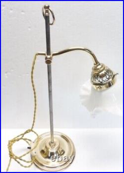 Ancienne belle LAMPE de bureau télescopique bronze et opaline