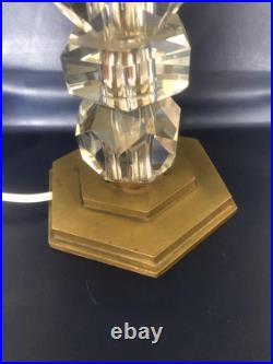 Ancienne et superbe lampe en laiton doré & verre MORAND PARIS dlg ADNET