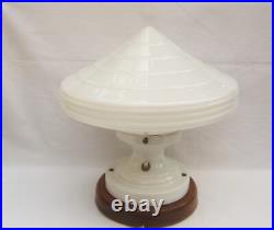 Ancienne importante lampe art déco skyscraper toupie soucoupe volante en verre