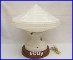 Ancienne importante lampe art déco skyscraper toupie soucoupe volante en verre