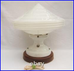 Ancienne importante lampe art déco skyscraper toupie soucoupe volante en verre