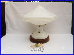 Ancienne importante lampe art déco skyscraper toupie soucoupe volante en verre