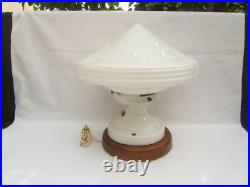 Ancienne importante lampe art déco skyscraper toupie soucoupe volante en verre
