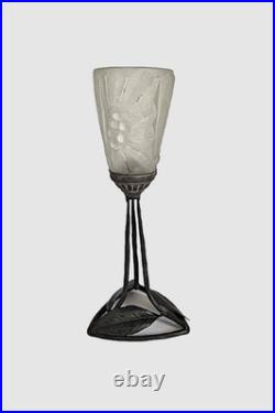 Ancienne lampe Art Deco H 38cm verre pressé moulé dépoli fer forgé vintage 1930s