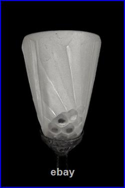 Ancienne lampe Art Deco H 38cm verre pressé moulé dépoli fer forgé vintage 1930s