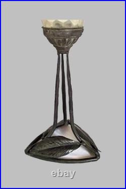 Ancienne lampe Art Deco H 38cm verre pressé moulé dépoli fer forgé vintage 1930s