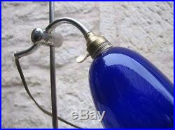 Ancienne lampe Marque MONIX début XXe Articulée opaline bleue