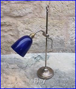 Ancienne lampe Marque MONIX début XXe Articulée opaline bleue