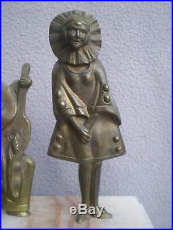 Ancienne lampe art deco sculpture pierrot et femme en bronze antique statue lamp